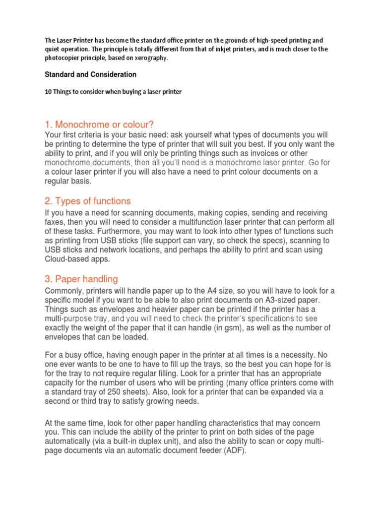 Office Laser Printer Buying Guide | PDF | Printer (Computing ...