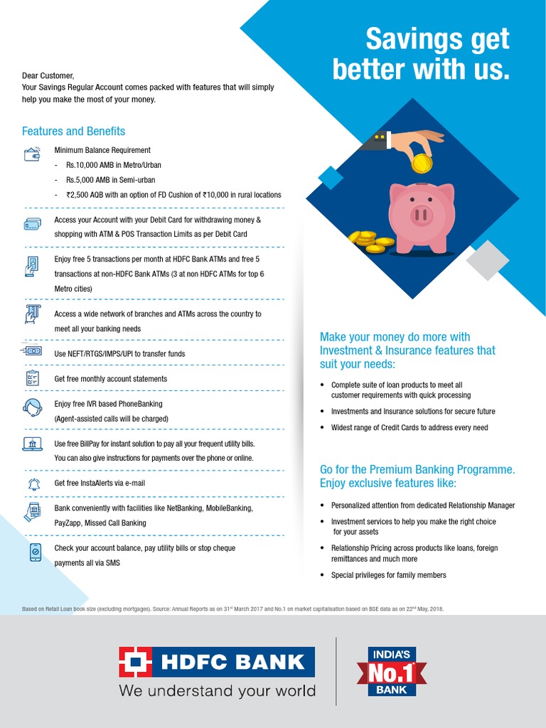 Hdfc Bank One Pager English Regular Savings Debit Card Banks