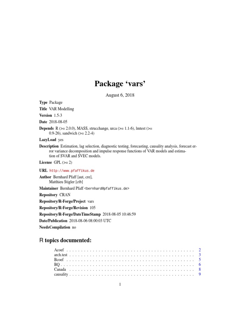 Manual Vars PDF Vector Autoregression Confidence Interval