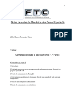 Notas de Aulas de Mecânica Dos Solos II (Parte 5) : Tema: Compressibilidade e Adensamento (1. Parte)