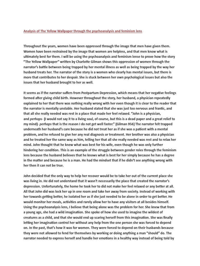 The Yellow Waallpapre As A Psychoalytical Work Download Free PDF