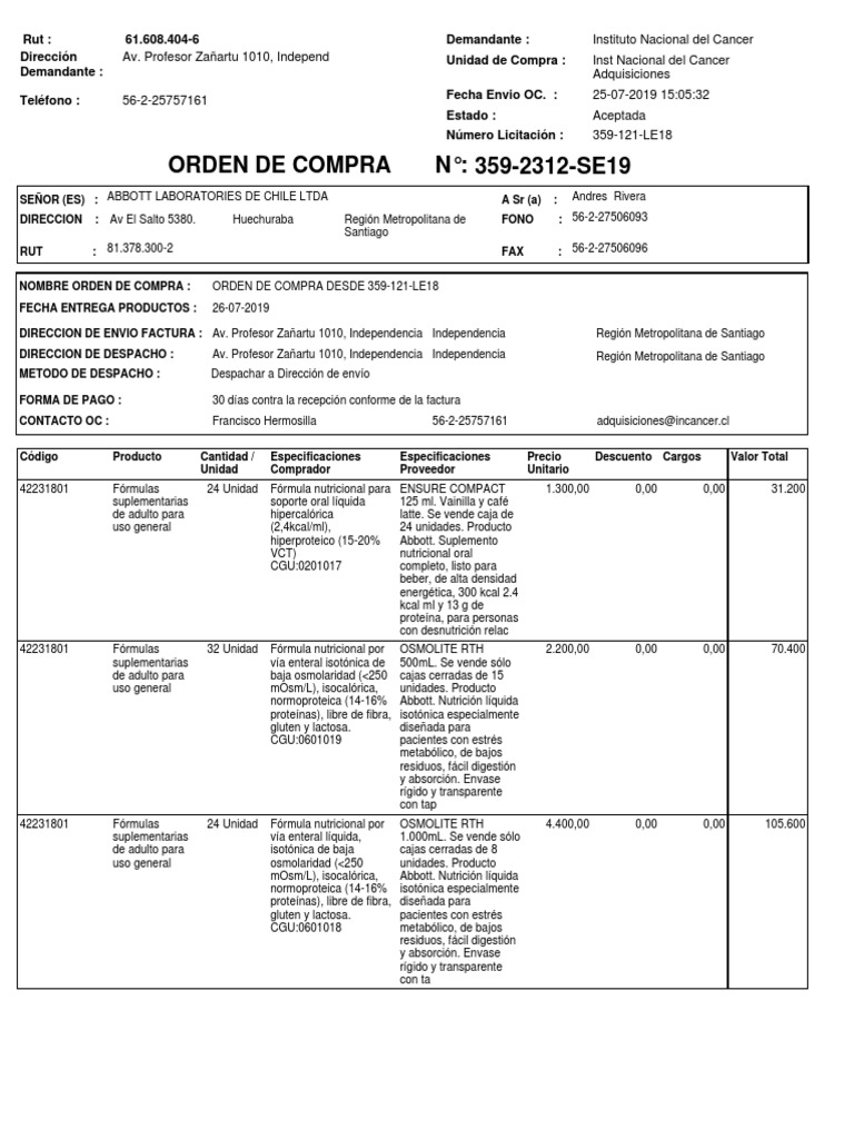 Ejemplo de Orden de Compra | PDF | Factura | Nutrición