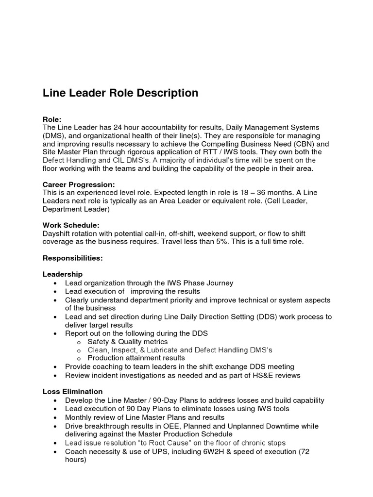Line Leader Role and Responsibilities | PDF | Leadership | Cognition