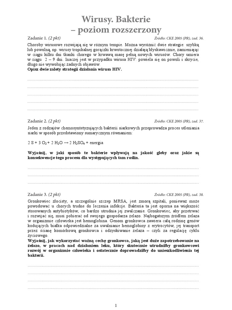 Zadania Maturalne Z Bakterii Wirusow I Protistow