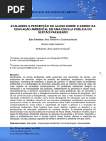 AVALIANDO A PERCEPÇÃO DO ALUNO SOBRE O ENSINO DA EDUCAÇÃO AMBIENTAL EM UMA ESCOLA PÚBLICA DO SERTÃO PARAIBANO
