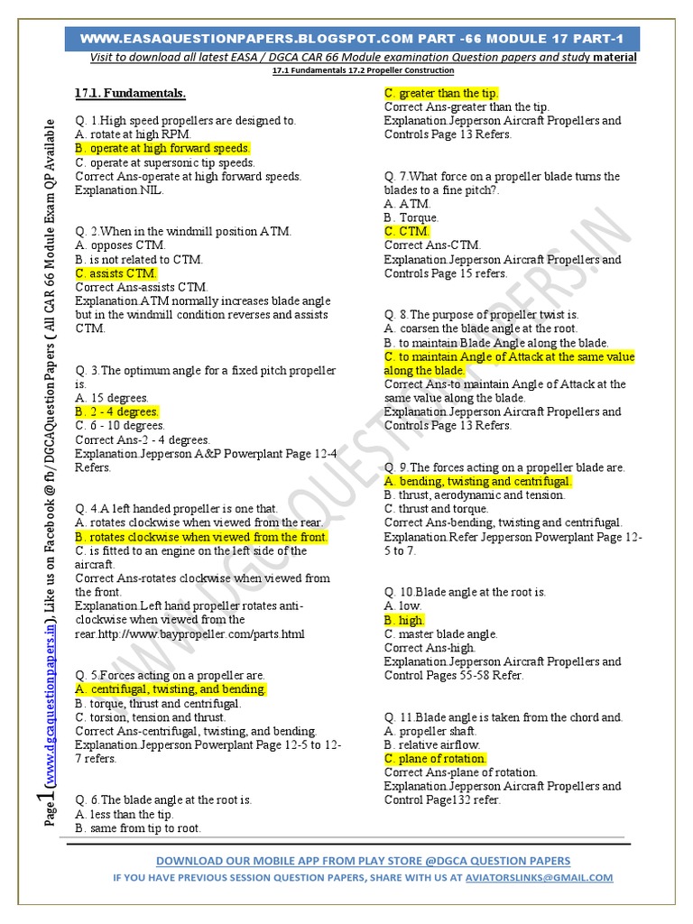 EASA Part-66 Module 17: Propeller Basics | PDF | Propeller | Thrust
