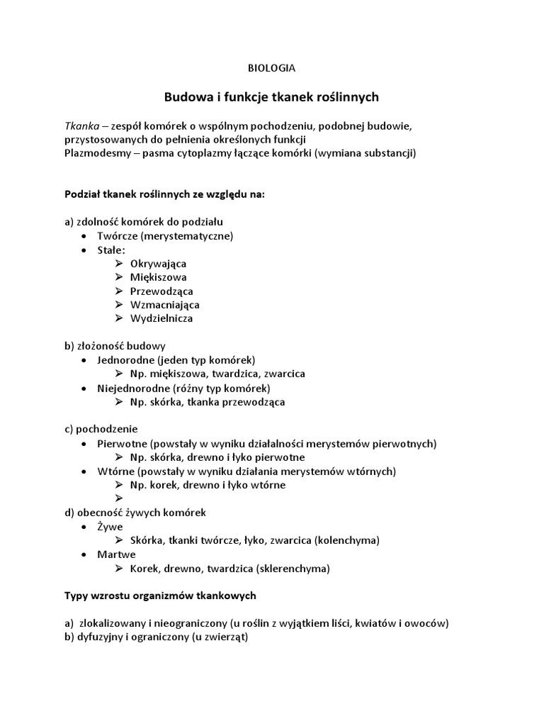 Test Tkanki Roslinne Klasa 5