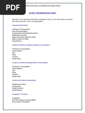 CIS Client Information Sheet