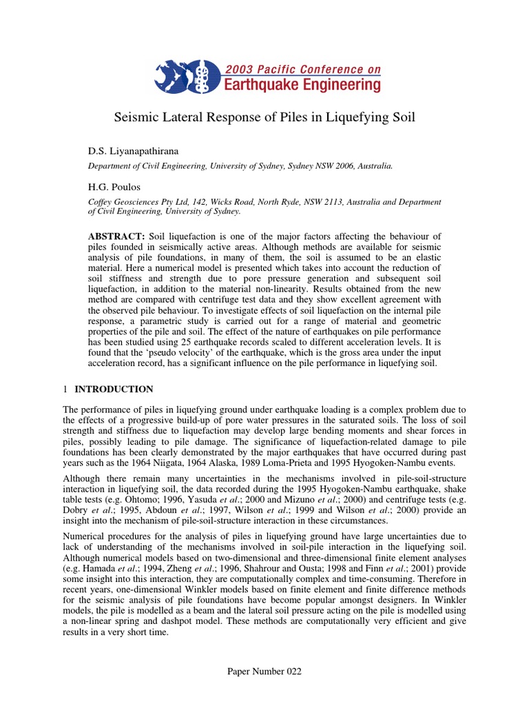 Seismic Pile Response in Liquefying Soil | PDF | Bending | Stress ...