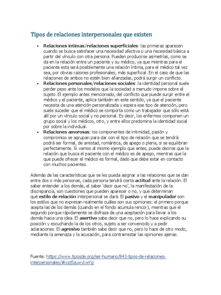Tipos de relaciones interpersonales | PDF | Teoría de apego | Amor