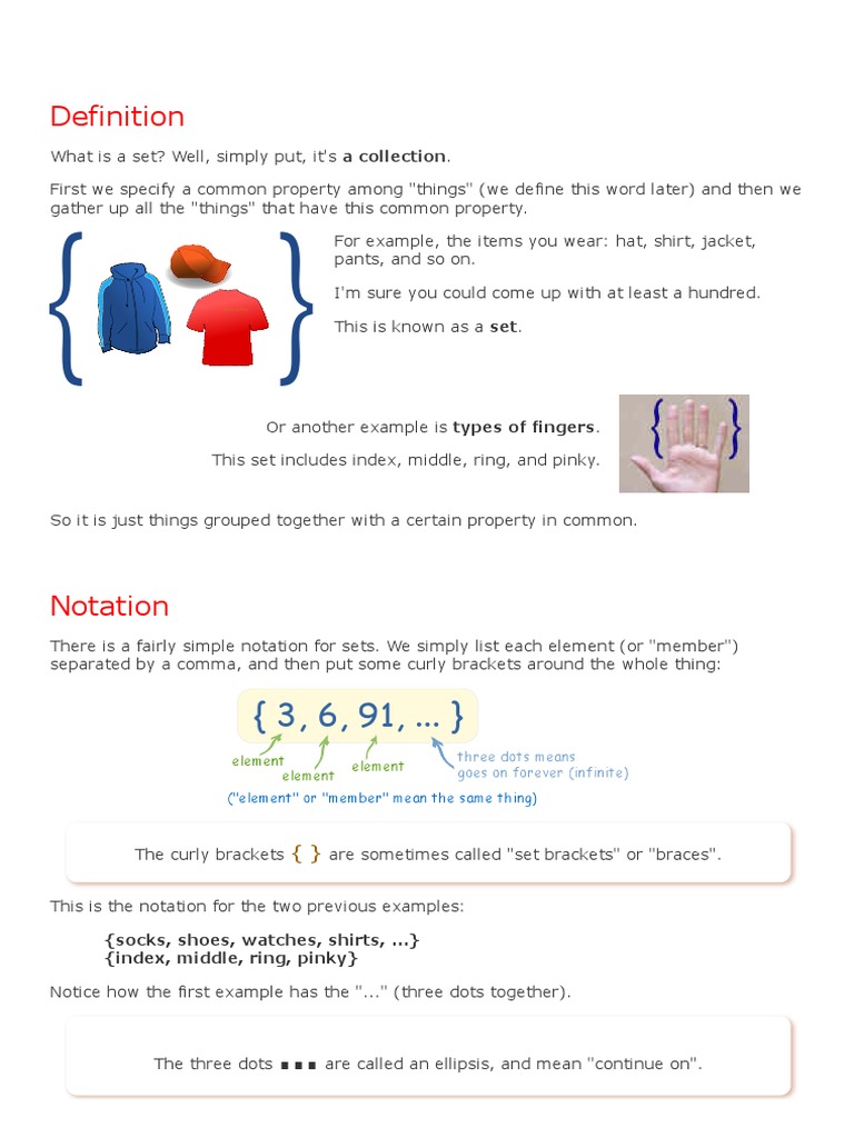 (Socks, Shoes, Watches, Shirts, ) (Index, Middle, Ring, Pinky) PDF Empty Set Set