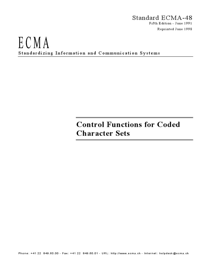 ECMA-48 Control Functions Overview | PDF | Character Encoding | Code