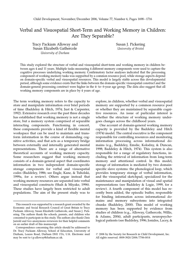 Verbal vs. Visuospatial Memory in Kids | PDF | Working Memory | Memory