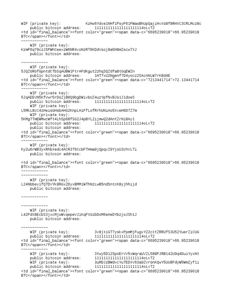 List of bitcoin private keys