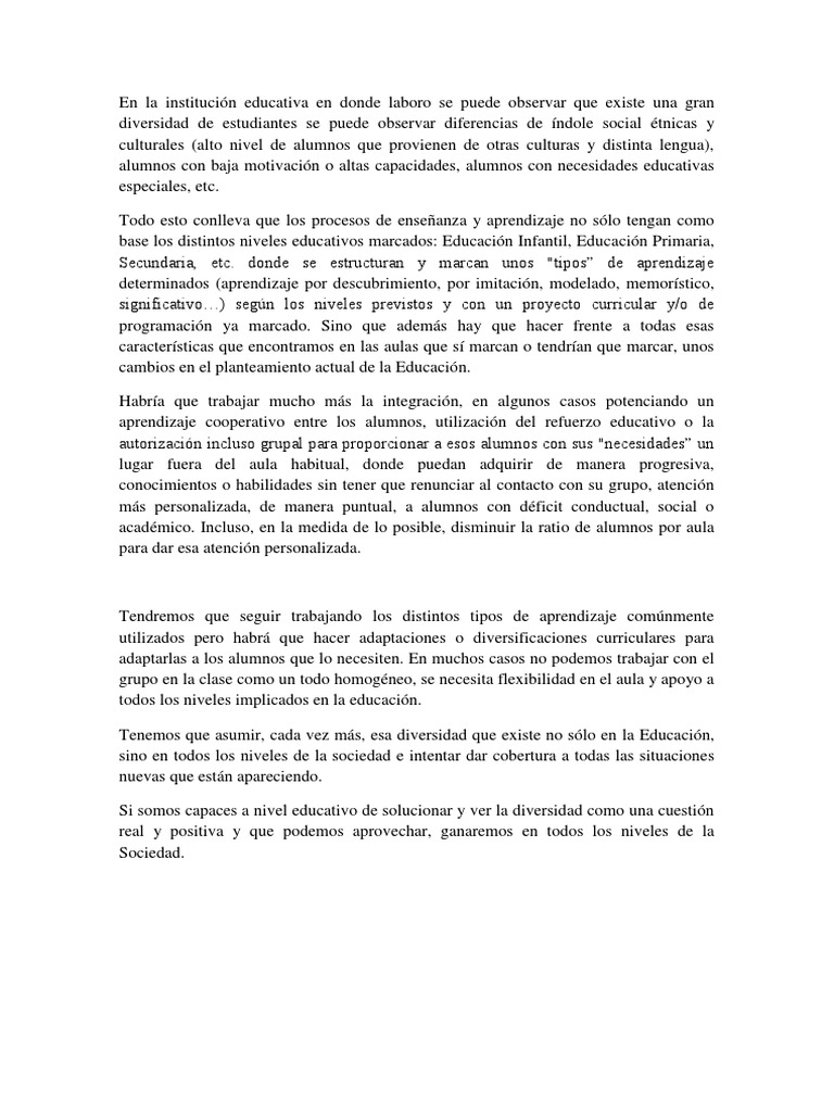 Diversidad en el Aula: Retos y Estrategias | PDF | Salón de clases ...