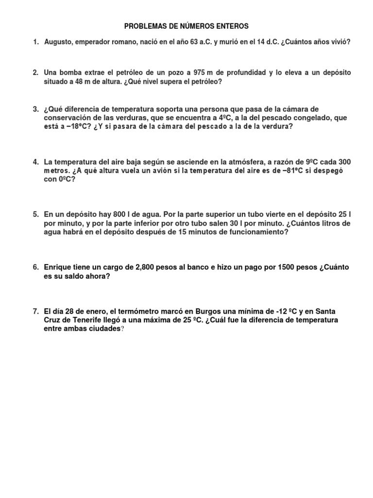 Problemas de Números Enteros Resueltos | PDF