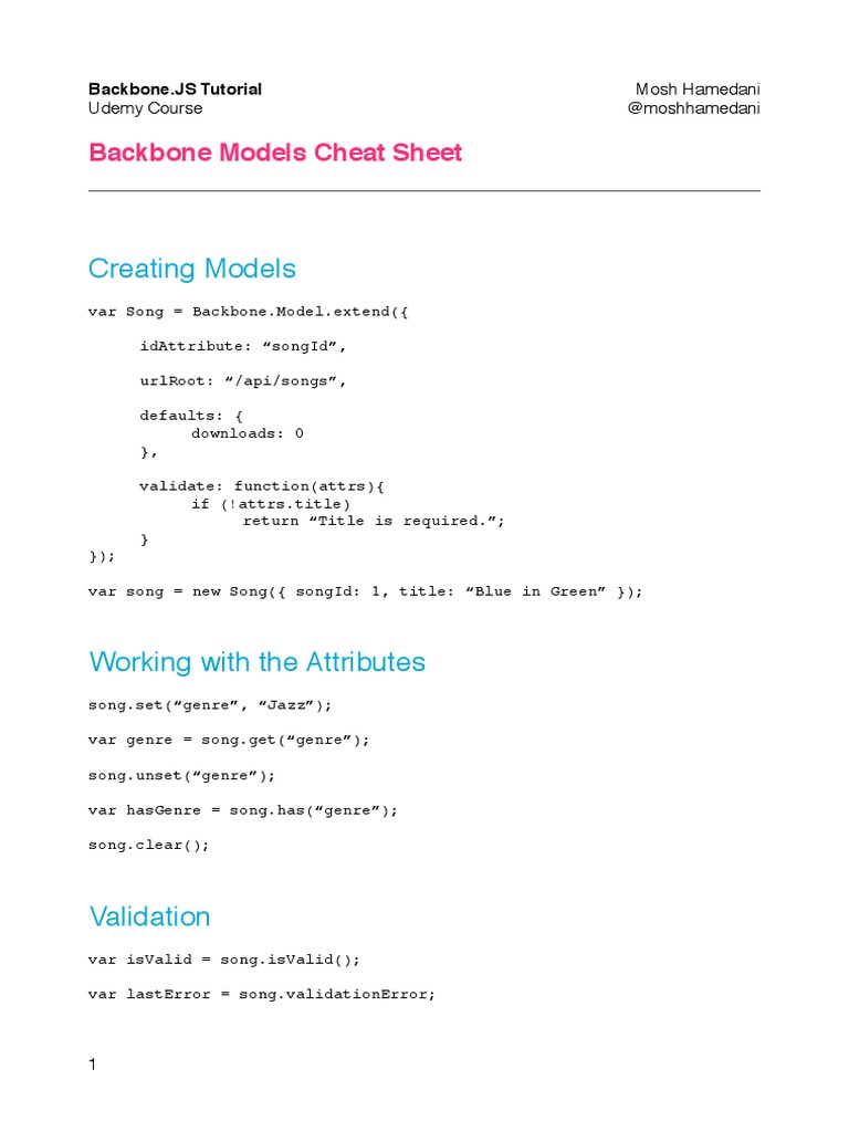 Backbone Models Cheat Sheet PDF