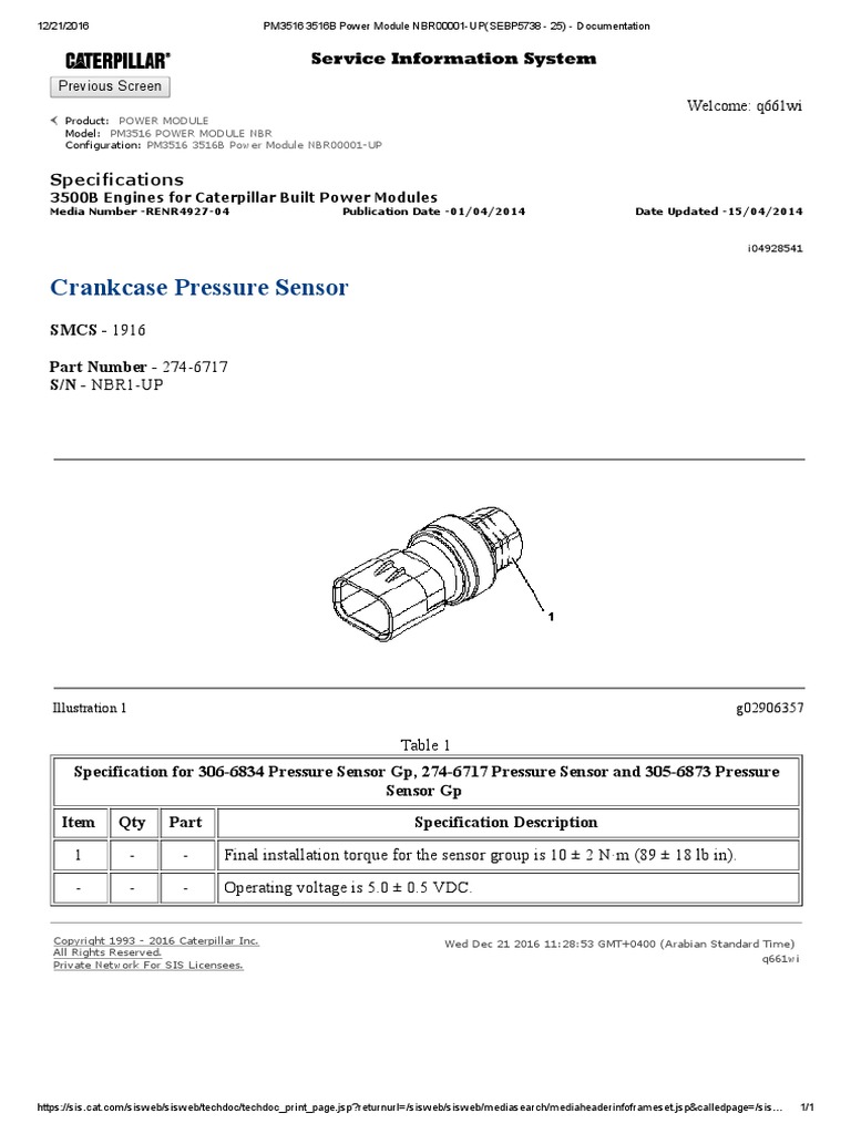 Crankcase Pressure Sensor PM3516 3516B Power Module NBR00001UP