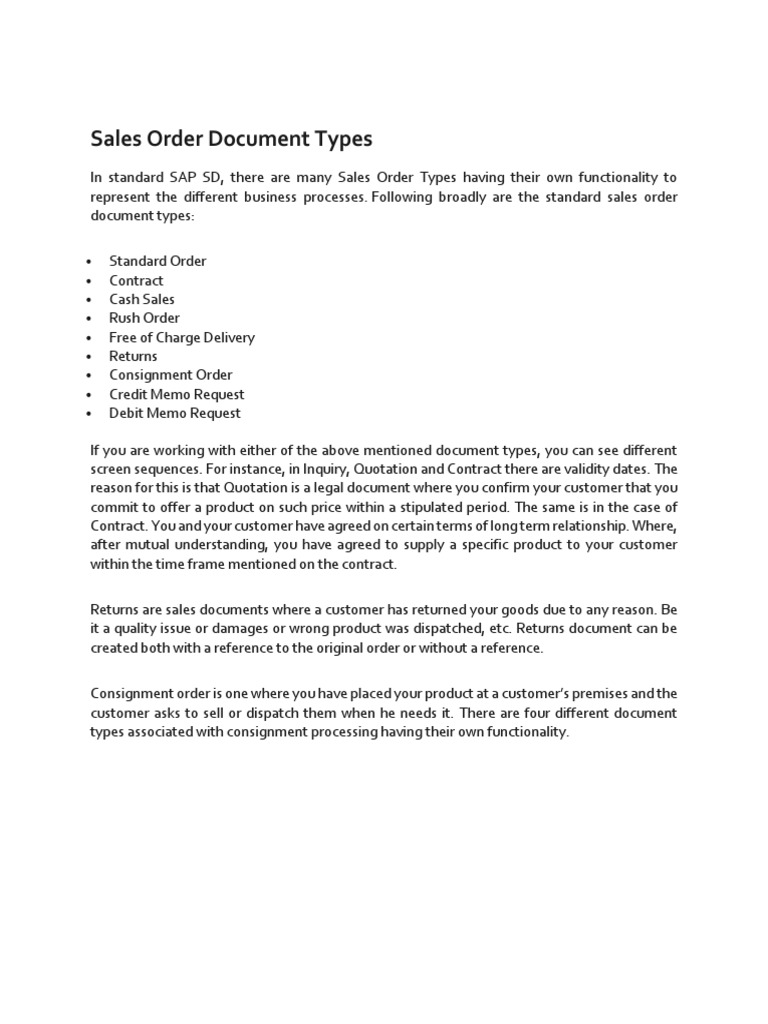 Sales Order Document Types | PDF