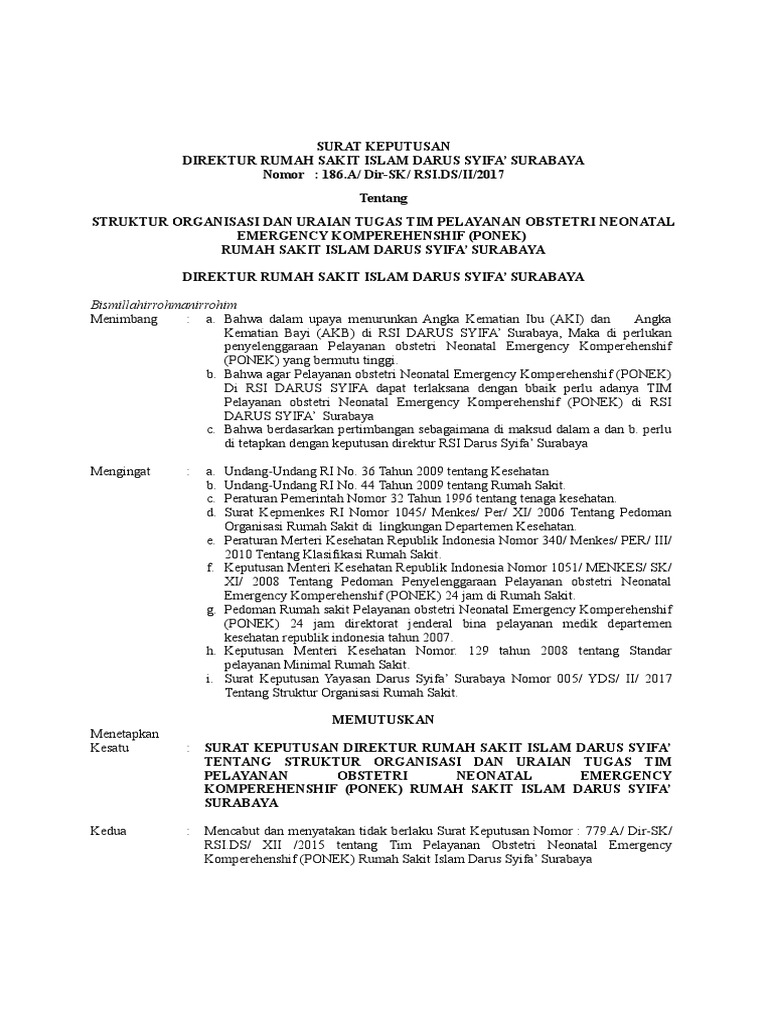 Struktur Tim Ponek RSI Darus Syifa | PDF
