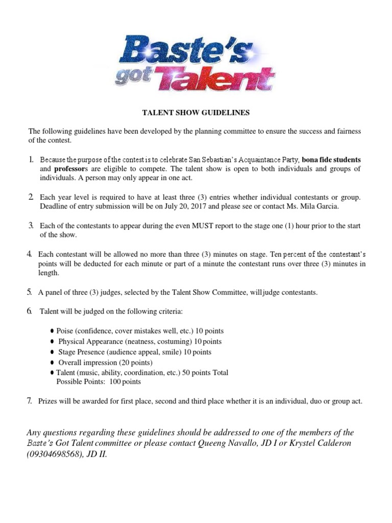 Talent Show Guidelines for Participants | PDF