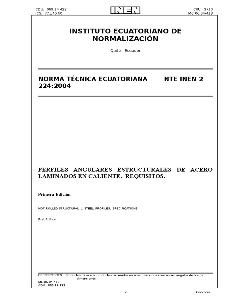 【Historia】 Angulos Laminados Norma Ecuador | PDF | Conjuntos de