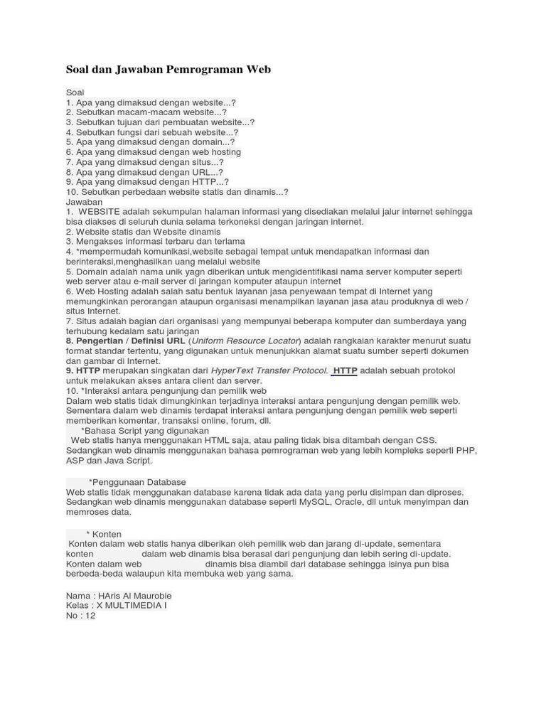 Soal Dan Jawaban Pemrograman Web 2 Jawaban Ahli
