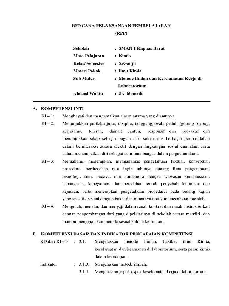 Rpp 2 Metode Ilmiah Dan Keselamatan Kerja