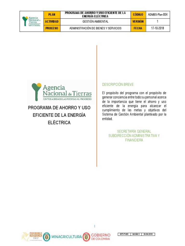 Admbs Plan 004 Programa de Ahorro y Uso Eficiente de La Energia ...