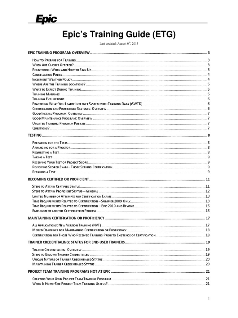 Epic's Training Guide PDF PDF Certification Test (Assessment)