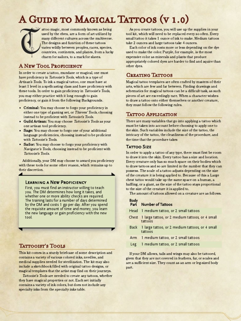 Guide to D&D 5E Magical Tattoos | PDF | Tattoo