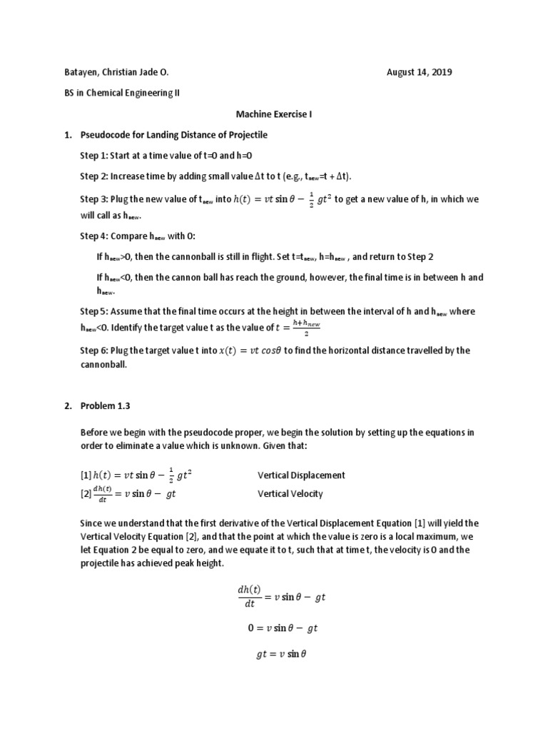 Pseudocode Assignment | PDF | Equations | Algorithms