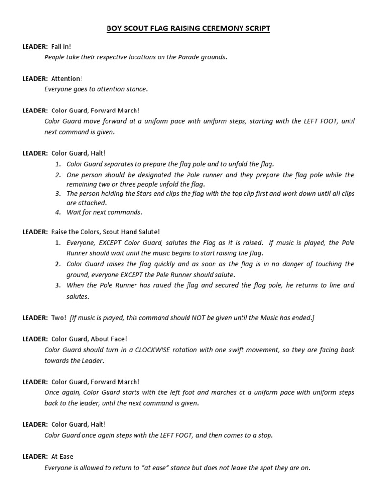 Boy Scout Flag Raising Ceremony Script