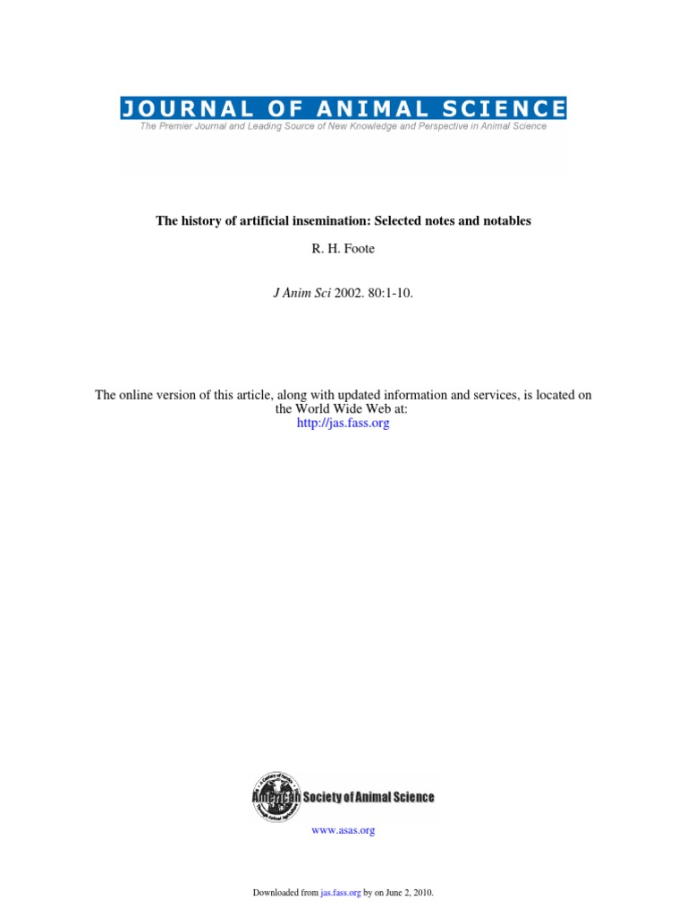 Foote, 2002. The History of Artificial Insemination PDF Cattle Semen