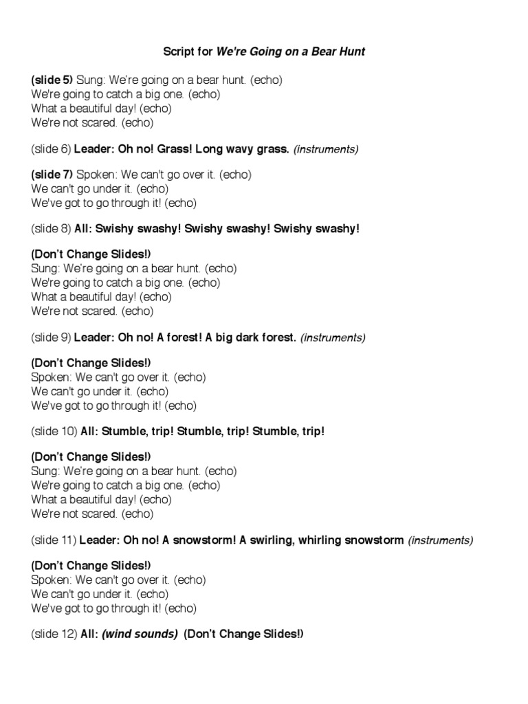 Script For Were Going On A Bear Hunt Fall 18 Nature