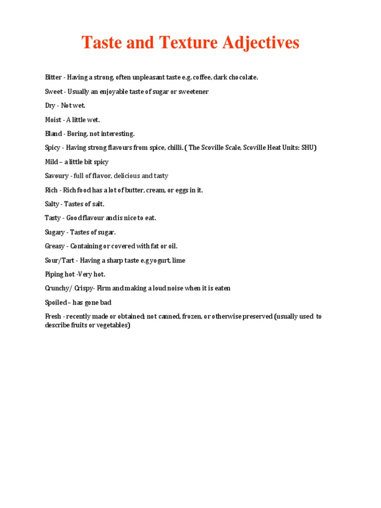 Taste and Texture Adjectives | PDF