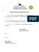 Certification of Assumption To Duty Sinag Alab