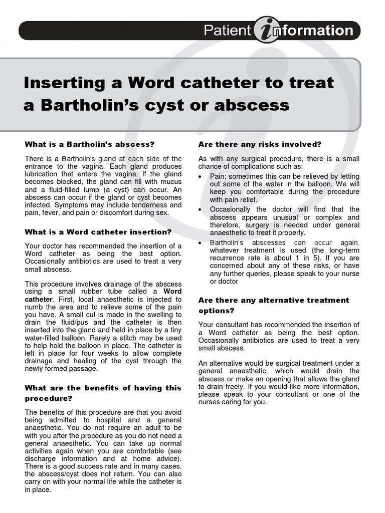 Inserting A Word Catheter To Treat A Bartholins Cyst or Abscess PDF Rtt Health Sciences