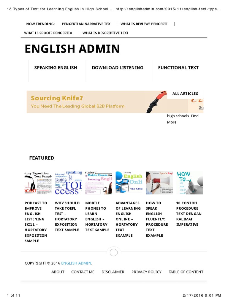 13 Types of Text For Learning English in High Schools - English Admin ...