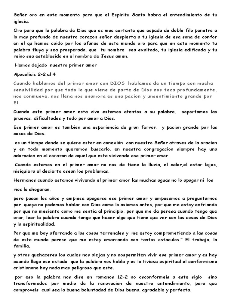 Predica Primer Amor PDF Amor Oración