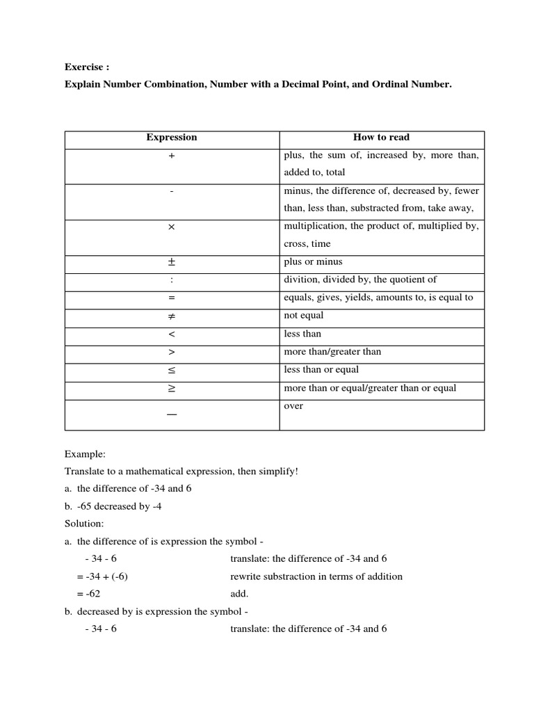 Exercise: Explain Number Combination, Number With A Decimal Point, and ...