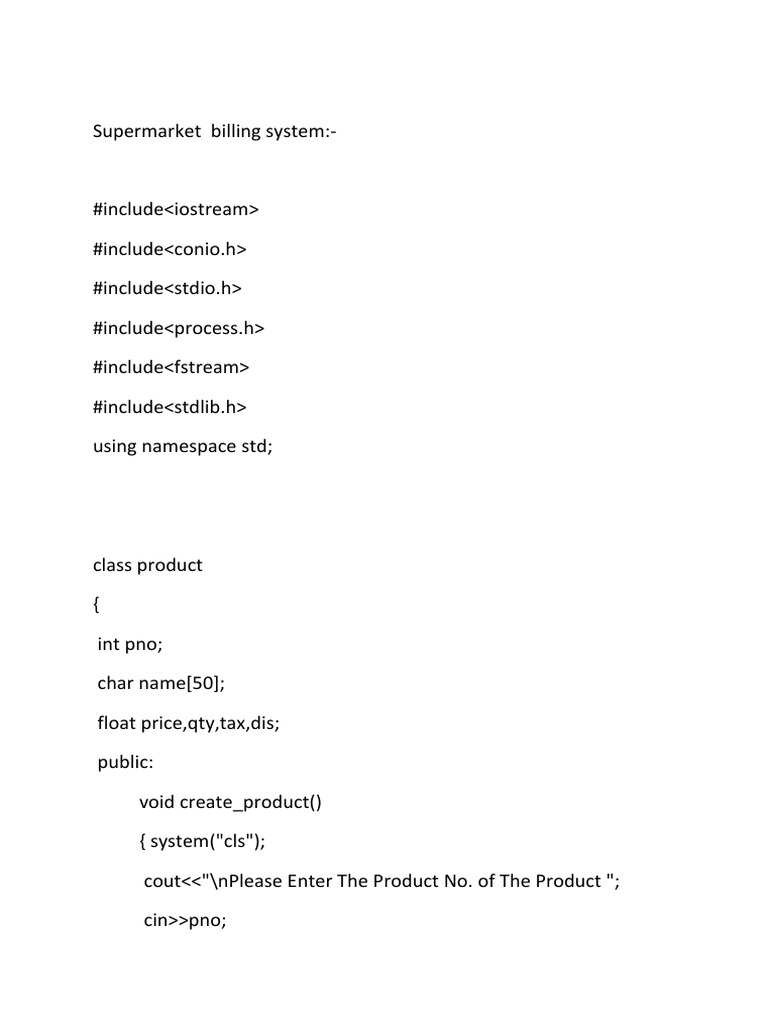 Supermarket Billing System in C++ | PDF | Programming Paradigms ...