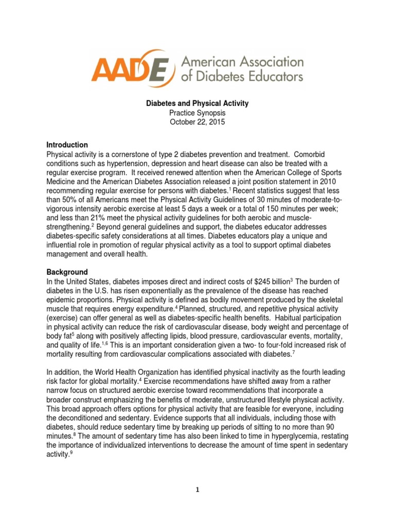 Diabetes and Physical Activity | PDF | Diabetes Mellitus Type 2 ...