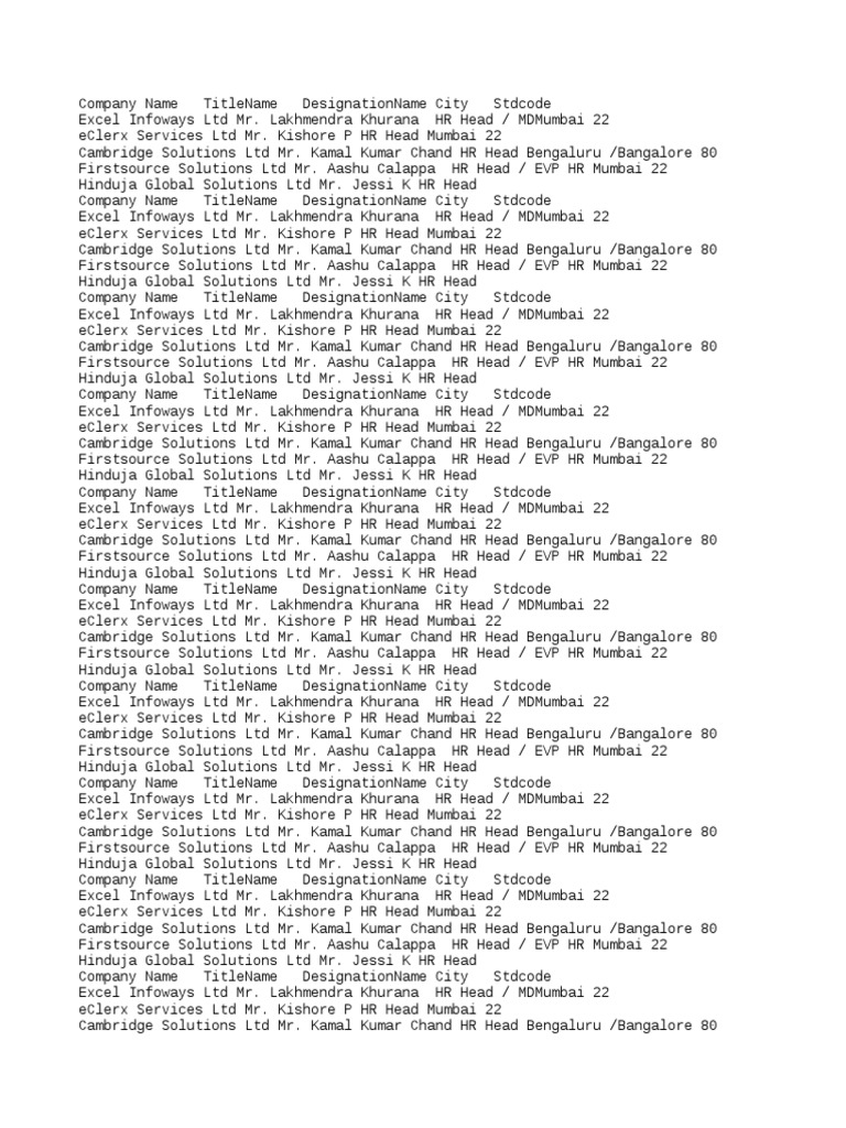 Mumbai HR Head Office Details | PDF | Bangalore | Outsourcing