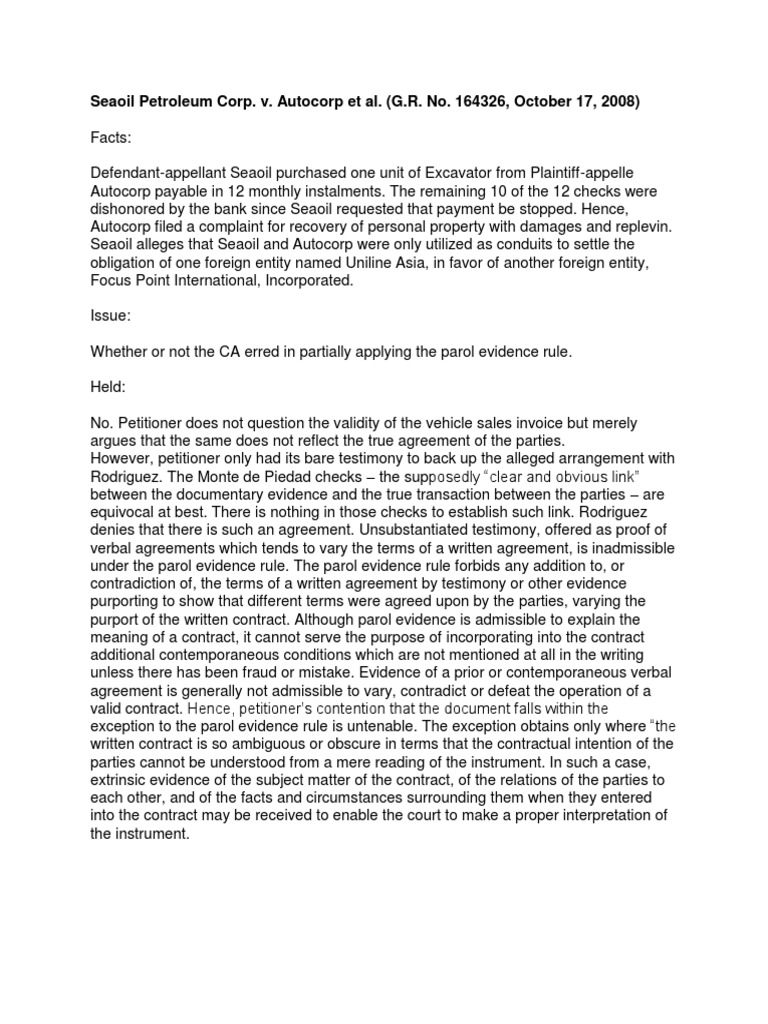 Parol Evidence Rule in Philippine Cases | PDF | Parol Evidence Rule ...