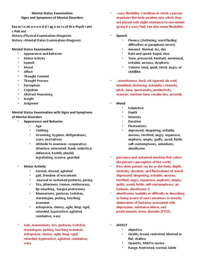 Mental Status Examination Schizophrenia Mental Disorder