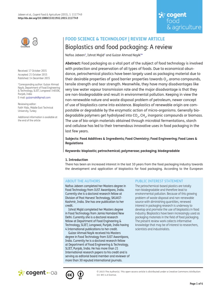 Bioplastics and Food Packaging: A Review | PDF | Thermoplastic | Plastic