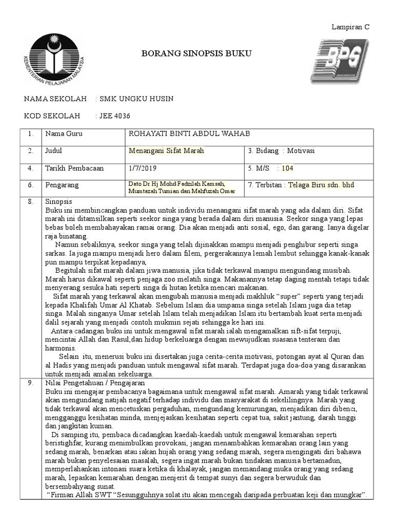 Borang Sinopsis Buku