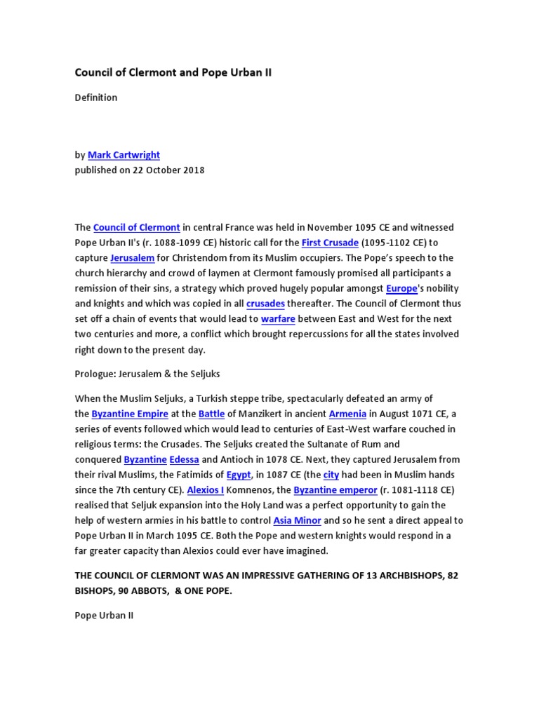 Pope Urban II and the Clermont Council | PDF | Crusades | Pope