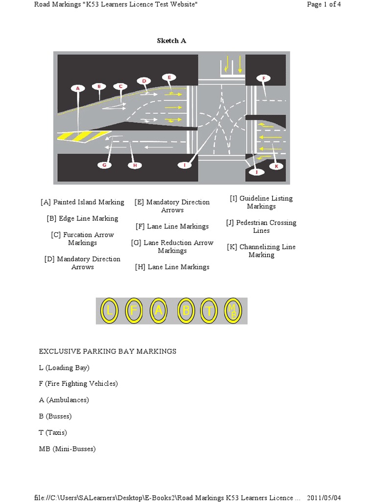 K53 Road Markings and Sketches Guide | PDF | Traffic | Transport Safety